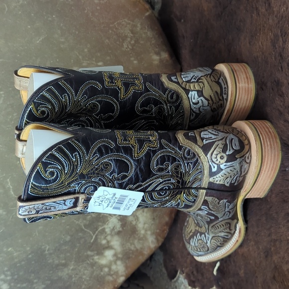 TIN HAUL "Golden Horns" cowgirl western boots square toe "what the fox" sole 7.5 - Picture 10 of 16